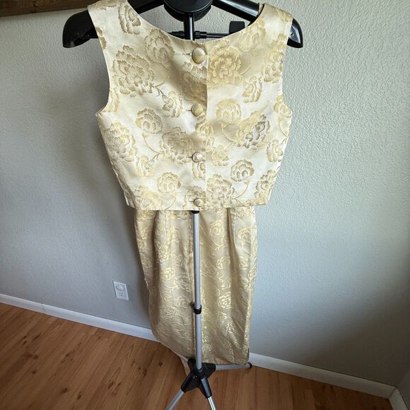 Vintage 1960s Brocade Union Made Formal Prom Party Cocktail Dress Maxi Size XS/S - Picture 2 of 8